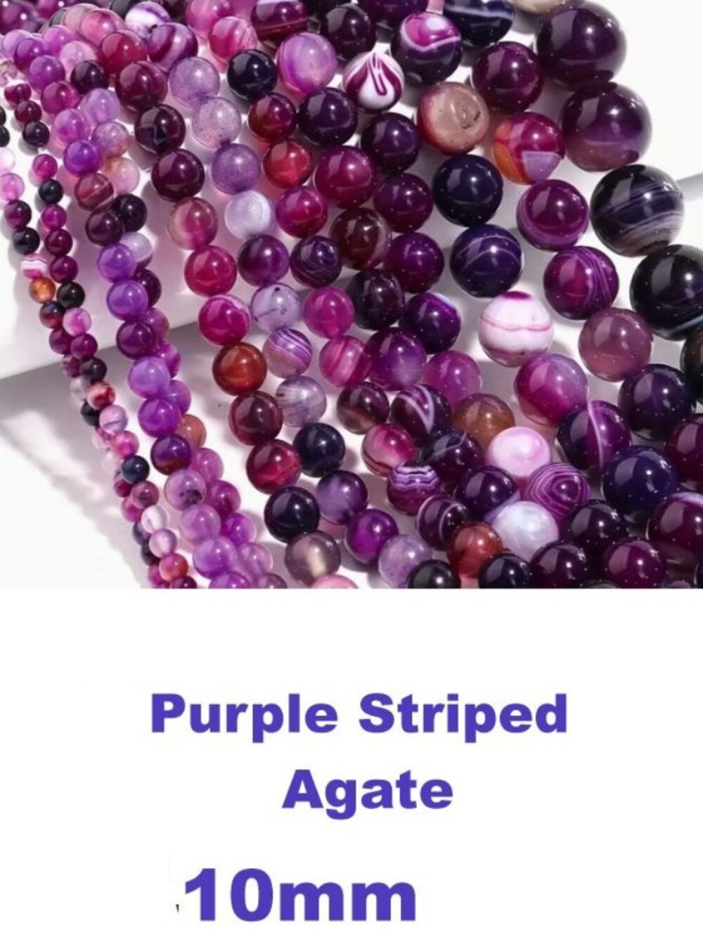 Purple Stripe Agate Natural Stone Beads. Big, Bold, Beautiful!  10mm 15" Strand.